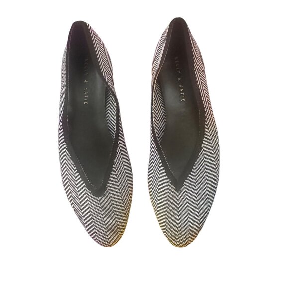 Kelly & Katie 10 womens flats black white chevron flexible point toe shoes - Picture 1 of 7